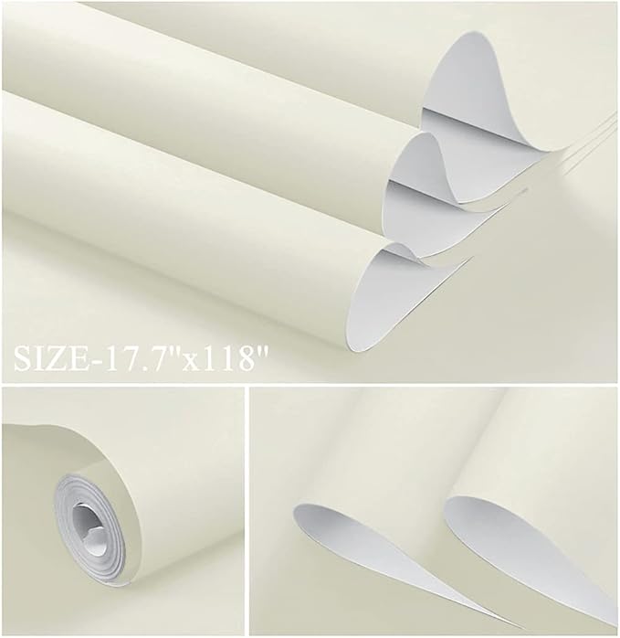 Dimoon 78.7''x17.7'' White Peel and Stick Wallpaper Contact Paper Modern Self Adhesive Wall Paper Removable Renter Friendly Textured Solid Color Shelf Cabinet Vinyl Roll (78.7''x17.7'',Cream White) - Image 2