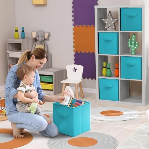 Sorbus Fabric Storage Cubes, 6-Pack Foldable Bins (13 Inch, Aqua) - Image 2
