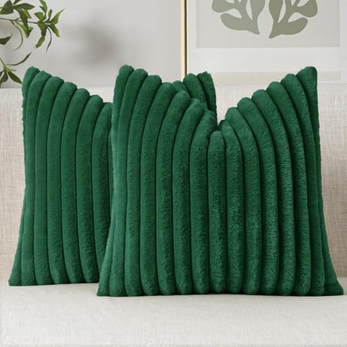 MIULEE Faux Fur Decorative Throw Pillow Covers 20x20 Set of 2 Dark Green by MIULEE