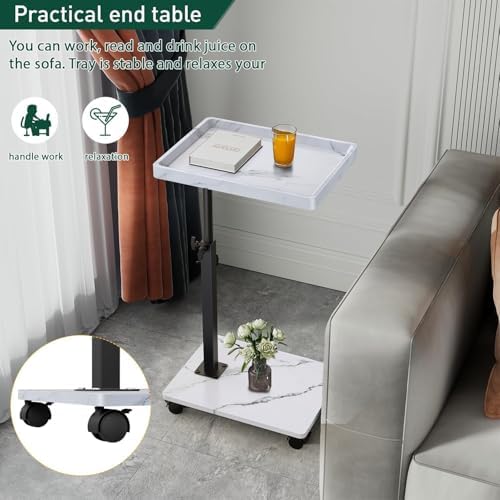 C Table End Table Adjustable Height, 360°Swivel TV Tray Table for Small Spaces, Couch Tables That slide under, C Shaped Side Tables living room and bedroom for Sofa, Bed,Chair, Snack (1, White) - Image 5