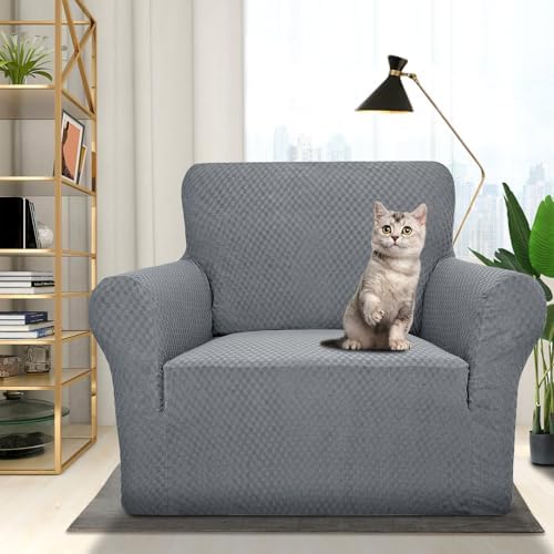 ZNSAYOTX 1 Piece Jacquard Chair Slipcovers for Living Room High Stretch Chair Covers with Arms Anti Slip Pets Friendly Couch Sofa Armchair Cover Furniture Protector (Chair, Light Grey) - Image 2