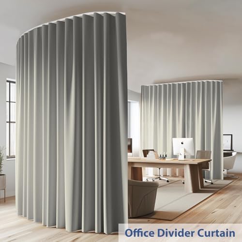 Room Divider Ceiling Mounted Curtains Track Sets Extra Wide Blackout Curtain Flexible Tracks for Bedroom Privacy Partition Separator,1 Panel Light Grey Drape and White Rail, W15 x H10ft - Image 2
