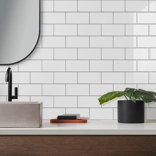 Vamos Tile White Peel and Stick Backsplash, Glossy 3''x6'' PVC Subway Tile - Image 3