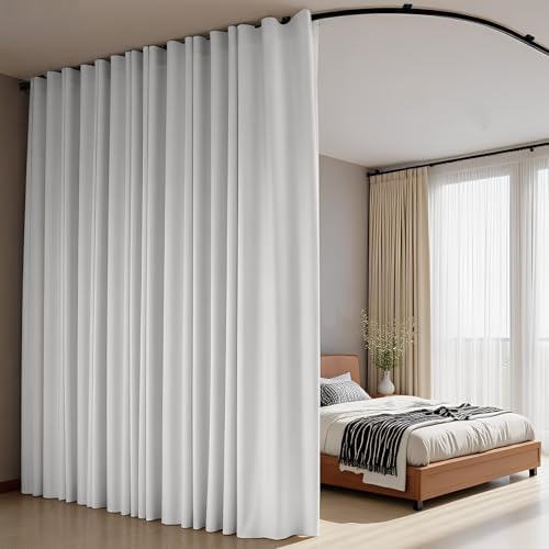 Room Divider Curtains Flexible Ceiling Tracks set Curtain track Ceiling Mount Blackout Curtain for Living Room Bedroom Ceiling Curtain Rod Privacy Divider Panel W150xH84 GreyishWhite Drape&Black rail - Image 6