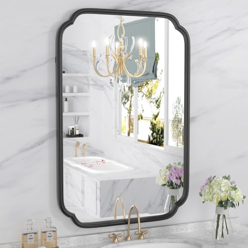 Ferytange Black Bathroom Mirror for Over Sink 20" x 30" Modern Rounded Rectangle Bathroom Vanity Mirror with Metal Framed Wall Mounted Decorative Mirror (Horizontal/Vertical) by FerytangeHome
