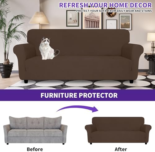 ZNSAYOTX Super Stretch Loveseat Covers (57"-70"), New Striped Love Seat Slipcover, Dogs Pet Friendly Anti-Slip Couch Protector Spandex Durable 2 Seater Fabric Sofa Cover (Coffee, Loveseat) - Image 4