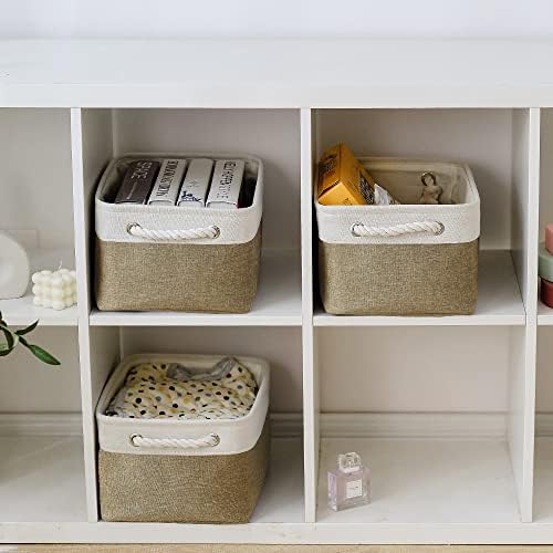 TheWarmHome Storage Basket for Shelves - 1 Pack 14x10x6.7 inch Collapsible Storage Bins Storage Boxes for Organizing for Laundry Closet Gift Cloth Nursery (Whiet & Khaki) - Image 3