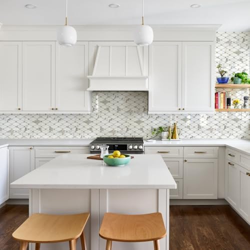 STICKGOO 10 Sheets Peel and Stick Backsplash, Polished Carrara White - Image 2