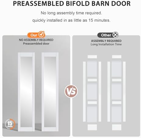 FREDBECK Mirrored Bifold Barn Door 36x84 (Double 18x84),White,1 Panels - Image 5