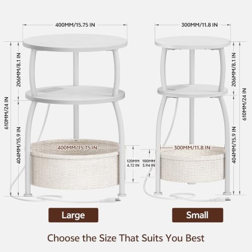 Round Side Table with Charging Station, USB Type C Port, White - Image 3