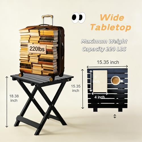 Outdoor Small Table Square Folding Wooden Patio Side Table Furniture Table for Adirondack Chair, Balcony, Porch, No Assembly Required, Black - Image 3