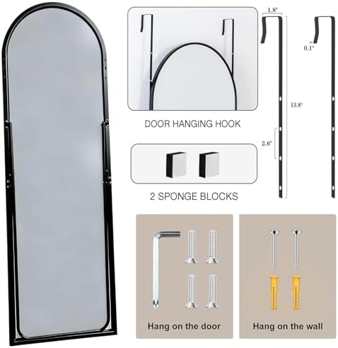50"x 17" Full Length Door Mirror with Stand, Hanging Mirror, Black - Image 5