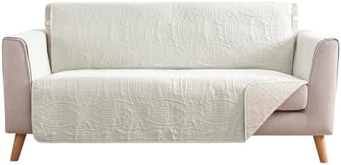 Stay in Place Ivory White Quilted Loveseat Couch Cover for 2 Cushion Couch, Water Repellent Love Seat Quilted Sofa Covers Washable, Pet Friendly Slipcovers (Loveseat 48", Ivory White) by Pamhaven