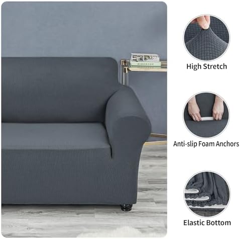 Joccun Stretch Loveseat Couch Cover Slipcover, 1-Piece Sofa Cover for 2 Cushion Couch Spandex Jacquard Washable Furniture Protector Cover for Living Room,Kids,Pets（Loveseat,Gray） - Image 5