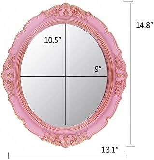 YCHMIR Vintage Decorative Wall Mirror 14.8 x 13.1 Inch Oval Mirror（Pink） - Image 4