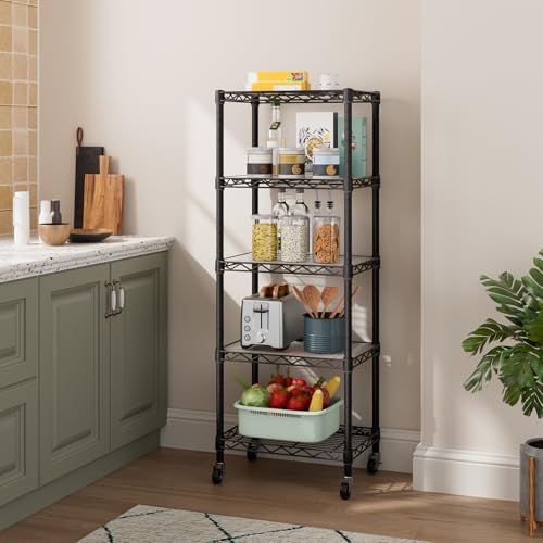 Golpart Small Shelves Storage Wire Metal Adjustable Shelf Unit with Wheels - Image 2