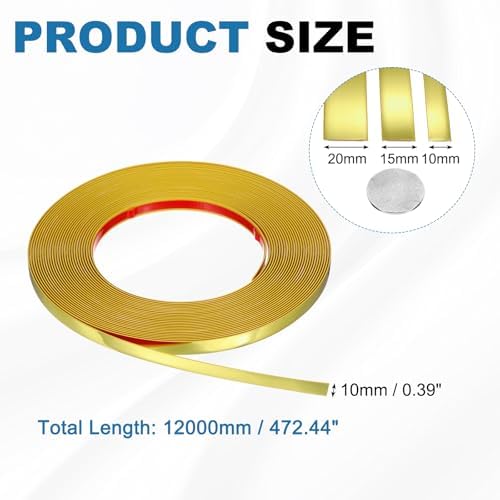 uxcell Gold Peel and Stick Molding Trim, 0.4 Inch x 39.4 ft Self-Adhesive Mirror Tape, Flexible PVC Border Strip for Wall Decoration Tile Edge Ceiling Floor Frame Furniture Decoration - Image 2