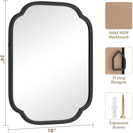 Ferytange Black Bathroom Mirror for Wall, 18" x 24" Rectangular Wall Mirror for Bathroom Metal Frame Farmhouse Rounded Corner Wall Mirror (Horizontal/Vertical) - Image 4