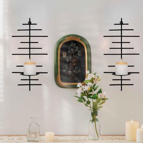 AIM & GGKK Wall Candle Sconce Set of 2,Black Wall Mounted Candle Holder for Home,Living Room, Dining Room,Rustic Farmhouse Boho Decoration by AIMGGKK