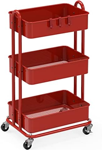 Simple Houseware 3-Tier Heavy Duty Metal Utility Rolling Cart, Red by SimpleHouseware