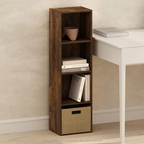 Furinno PASIR Book Shelf, 4-Tier Modern Bookshelf, Open Shelves Bookcase 9 x 12 x 42, Easy Assembly, for Living Room, Bedroom, Home Office, Amber Pine - Image 2