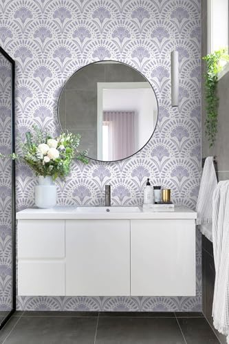 Vinjiasin Purple Floral Wallpaper Peel and Stick Wallpaper Modern Flower Contact Paper Purple/White Geometric Self Adhesive Removable Wall Paper for Bedroom Bathroom Accent Wall Vinyl Roll 17.3"x197" - Image 6