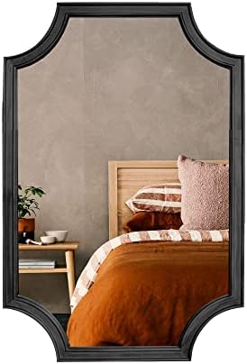 WallBeyond 20" x 30" Full Scalloped Corners Arch Rectangle Wall Mirror with Wood Frame for Entryway, Living Room or Bedroom Home Decor - Light Woodgrain [20" x 30" Black] by WallBeyond