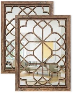 Set of 2 19x26 Inch Large Maroon Shatterproof Rectangular Wall Mirrors, Boho Rustic Farmhouse Vintage Accent Mirrors for Living Room Bedroom Entryway Dining Room & Home Decor by HMANGE