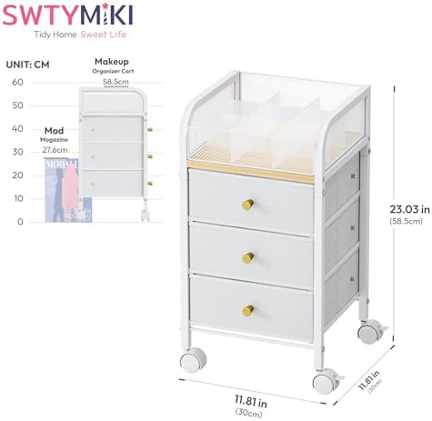 SWTYMIKI Rolling Makeup Organizer Cart - Under Desk Vanity Makeup Storage with 3 Non-woven Drawers, Nail Cart Organizer Cosmetic Display Cases Cabinet for Skin Care Perfume Nail Polish Brush Hair Tool - Image 2