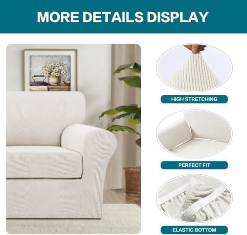 Turquoize 2 Piece Chair Covers Armchair Slipcovers for Living Room Armchair Sofa Cover with Individual Cushion Covers Feature Jacquard Fabric (Chair, Porcelain White) - Image 4