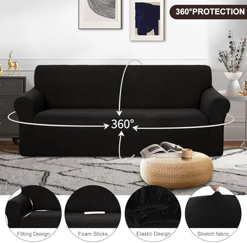 U-NICE HOME Oversized Stretch Couch Cover Slipcover, Black - Image 3