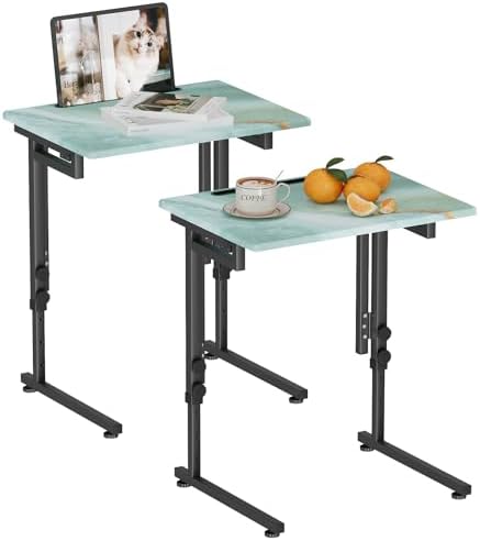 Folding TV Tray Table,Adjustable TV Dinner Table with Sturdy MDF Top,Eating Trays for Living Room with No Assembly Required (Sea Blue,2Pcs) by Fleecy+day