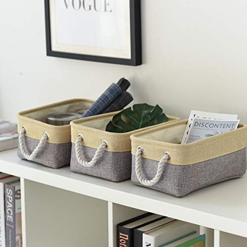 TheWarmHome Storage Baskets for Organizing - 11.8x7.8x5.2 inch Small 6 Pack Storage Bins for Shelve, Farbic Storage cubes Organizer for Baby Toys Nursery (Gold & Grey) - Image 5
