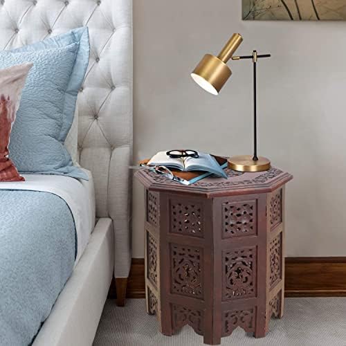 COTTON CRAFT Solid Wood End Table - Hand Carved Folding Accent Side Table - Image 6