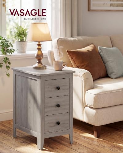 VASAGLE Side End Table with 3 Storage Drawers, Nightstand Farmhouse - Image 3