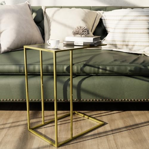 C Shaped End Side Table Set of 2,Couch Sofa Table for Small Space,Tempered Glass Snack Side Table with Metal Frame for Living Room, Bedroom, Bedside, Modern Style, Gold - Image 5