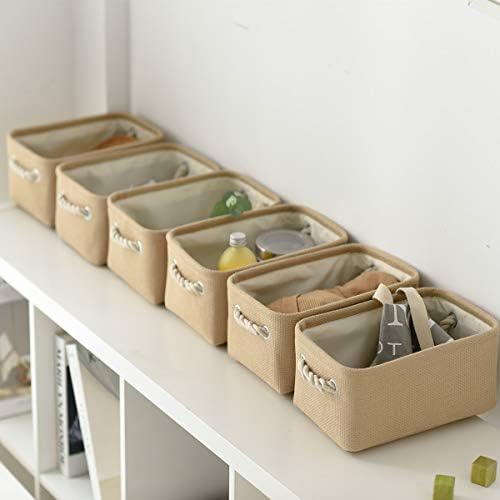 TheWarmHome Storage Basket for Organizing - Small 6 Pack 11.8x7.8x5.2 inch Fabric Storage Cubes with Cotton Rope Handle, Collapsible Storage Bins Baby Storage Toy Nursery (Beige) - Image 3