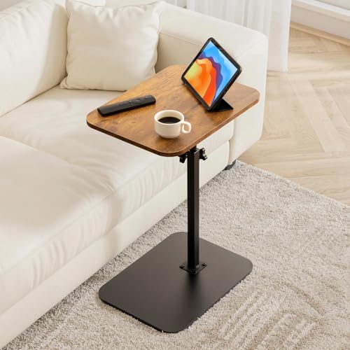 ZEAPTAC C-Shaped Side Table, 360° Swivel Height Adjustable, Lightweight Portable TV Tray Snack End Table for Couch Sofa Bed Small Spaces-Dark Brown Wood - Image 4