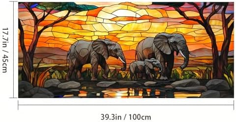 HOMETITUTE Elephant Stained Glass Privacy Window Film 39.3x17.7 Inch PVC - Image 3