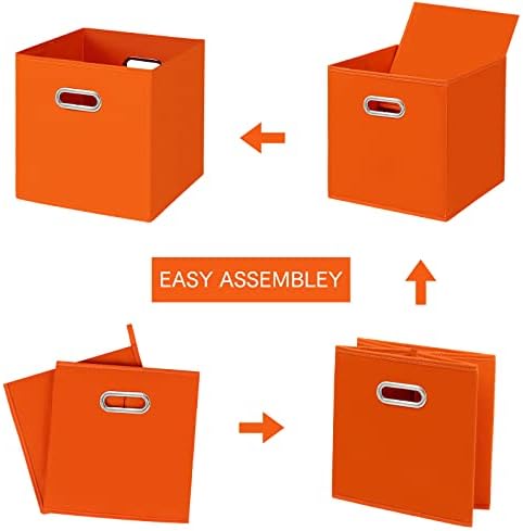 Fabric Cloth Storage Bins,Fabric Cube Bins Organizer with Dual Handles Foldable Cube Storage Baskets for Home Bedroom Storage,Set of 3,(Orange) - Image 6