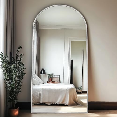 Full Length Mirror, 76''x34'' Full Floor Mirror with Stand, White Arched Wall Mirror with Aluminum Frame, Large Body Mirrors for Bedroom Living Room by TinyTimes