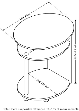 Furinno Jaya Round Side Table with Bottom Shelf, Black End Table, Night Stand, Bedside Table for Living Room, Bedroom, Home Office,Dark Americano - Image 2