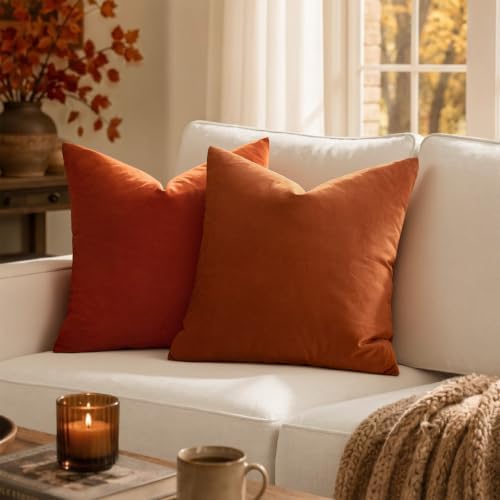 MIULEE MIULEEVelvet Euro Fall Throw Pillow Covers 24x24 Inch Pack of 2 Rust - Image 2