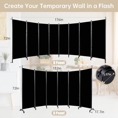 Room Divider Large 8 Panel Privacy Screen,Portable Room Partition on Wheels - Image 6