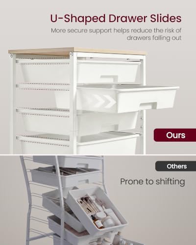 VASAGLE Rolling Cart with Drawers,5 Drawers Storage Cart, White - Image 4