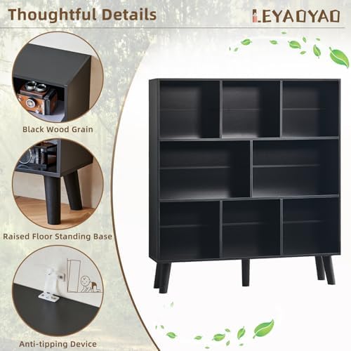 LEYAOYAO 8 Cube Bookshelf,Mid-Century Modern Book Shelf with Legs, Black - Image 5