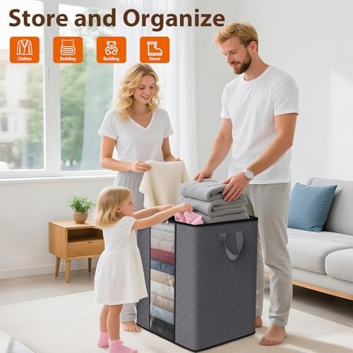 SpaceWhisper 3 Pack 100L Clothes Storage, Foldable Storage Bags, Grey - Image 4