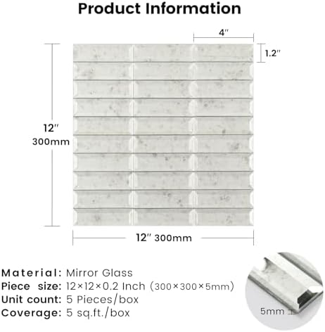 Peel and Stick Mirror Backsplash Strip Tile 12in Light Antique - Image 3
