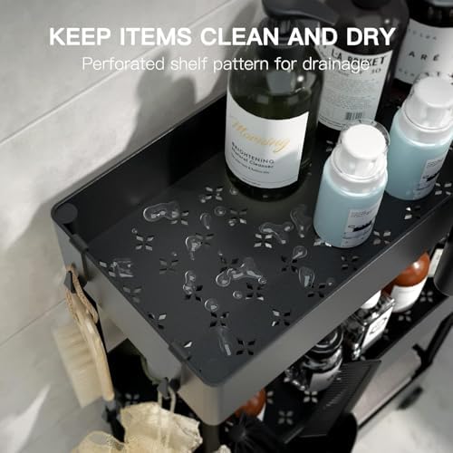 Pipishell 3 Tier Bathroom Storage Cart, Slim Storage Cart with Wheels,Black - Image 5