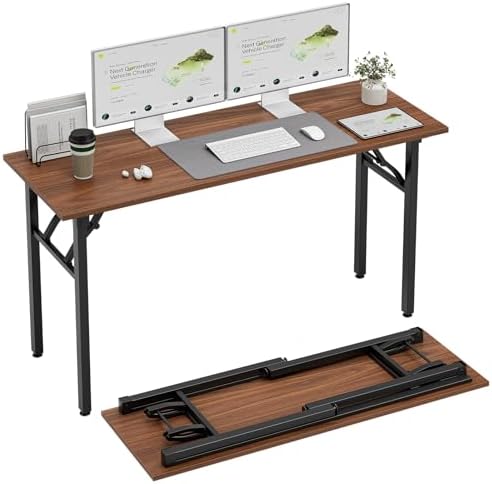 TEMI Long Computer Desk Folding Table - 55.1" Foldable Office Desk, No Assembly, Perfect Writing Table for Bedroom, Dorm, or Apartment, Portable Large Desk or Study Table with Compact Design, Walnut by TEMI